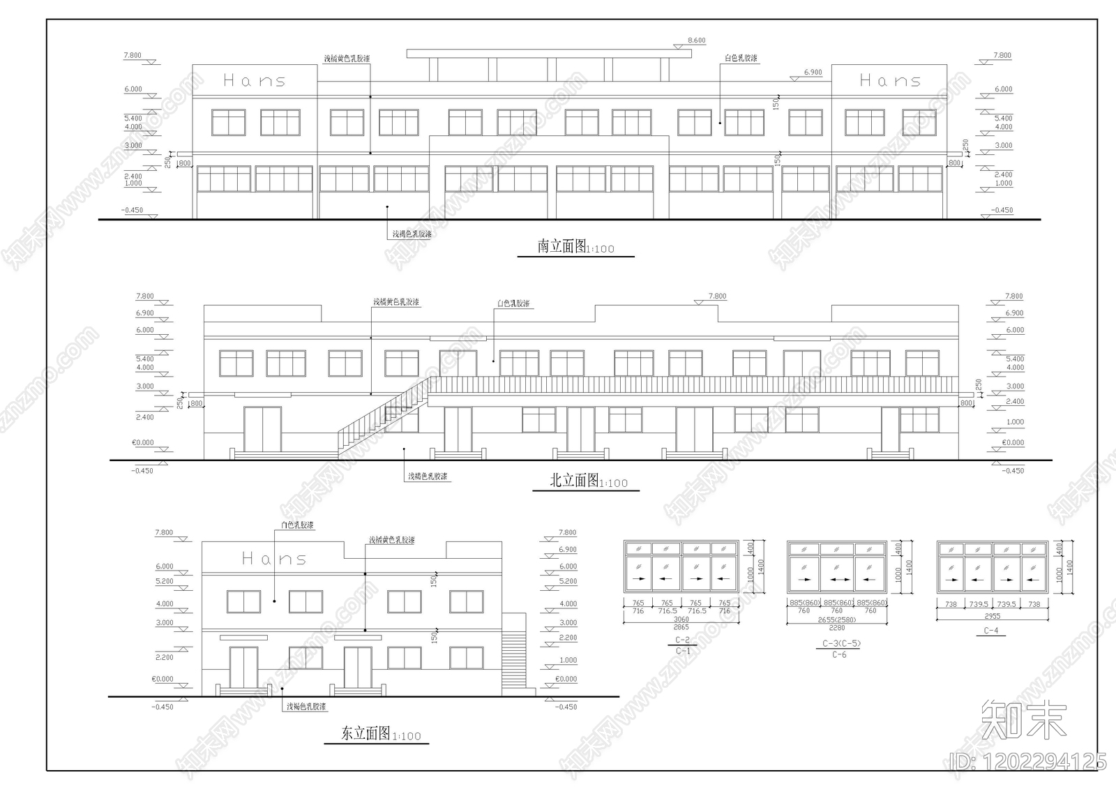 现代产业园建筑cad施工图下载【ID:1202294125】