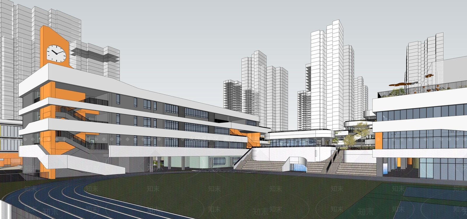 现代学校建筑SU模型下载【ID:1202296228】