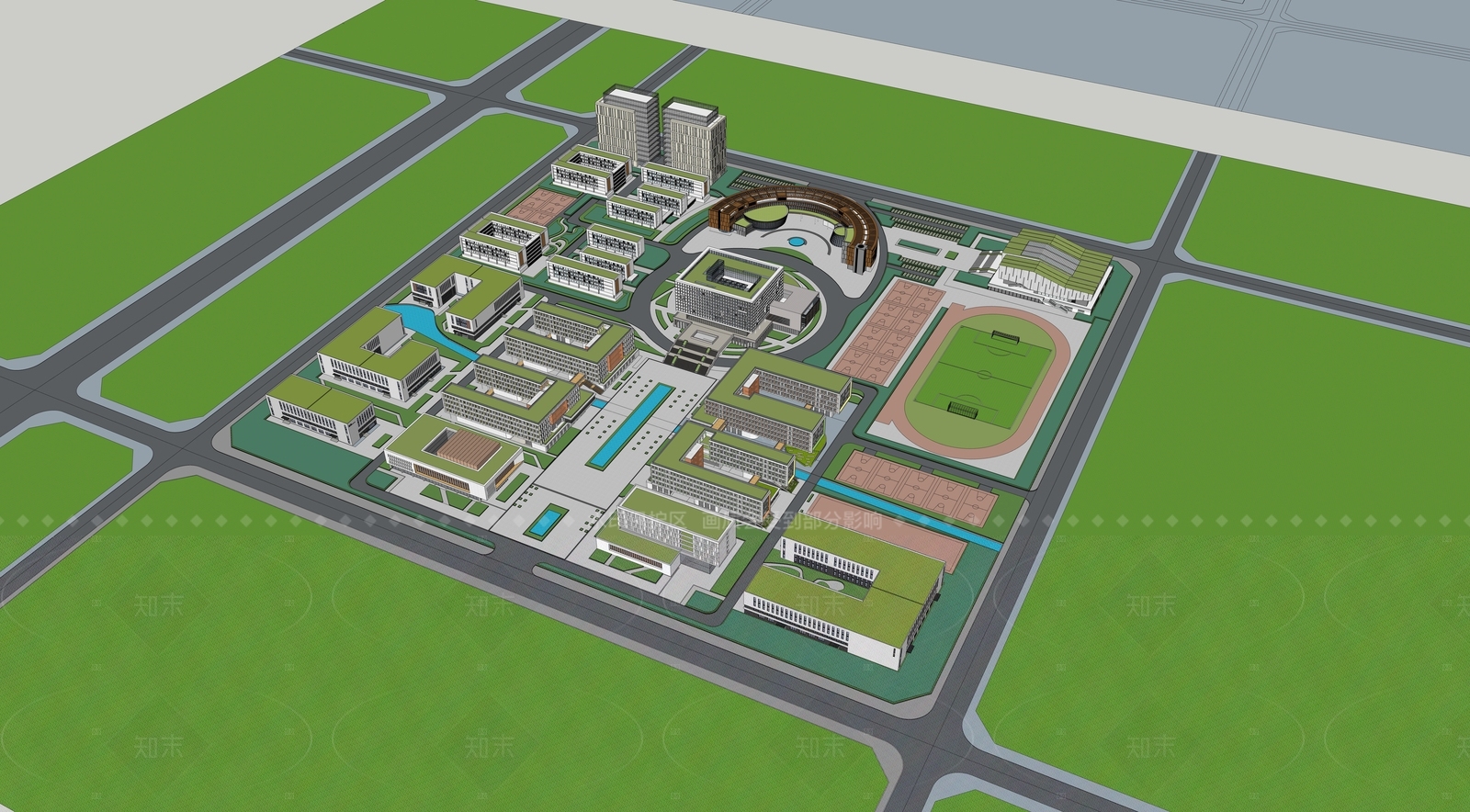 现代学校建筑SU模型下载【ID:1205323307】