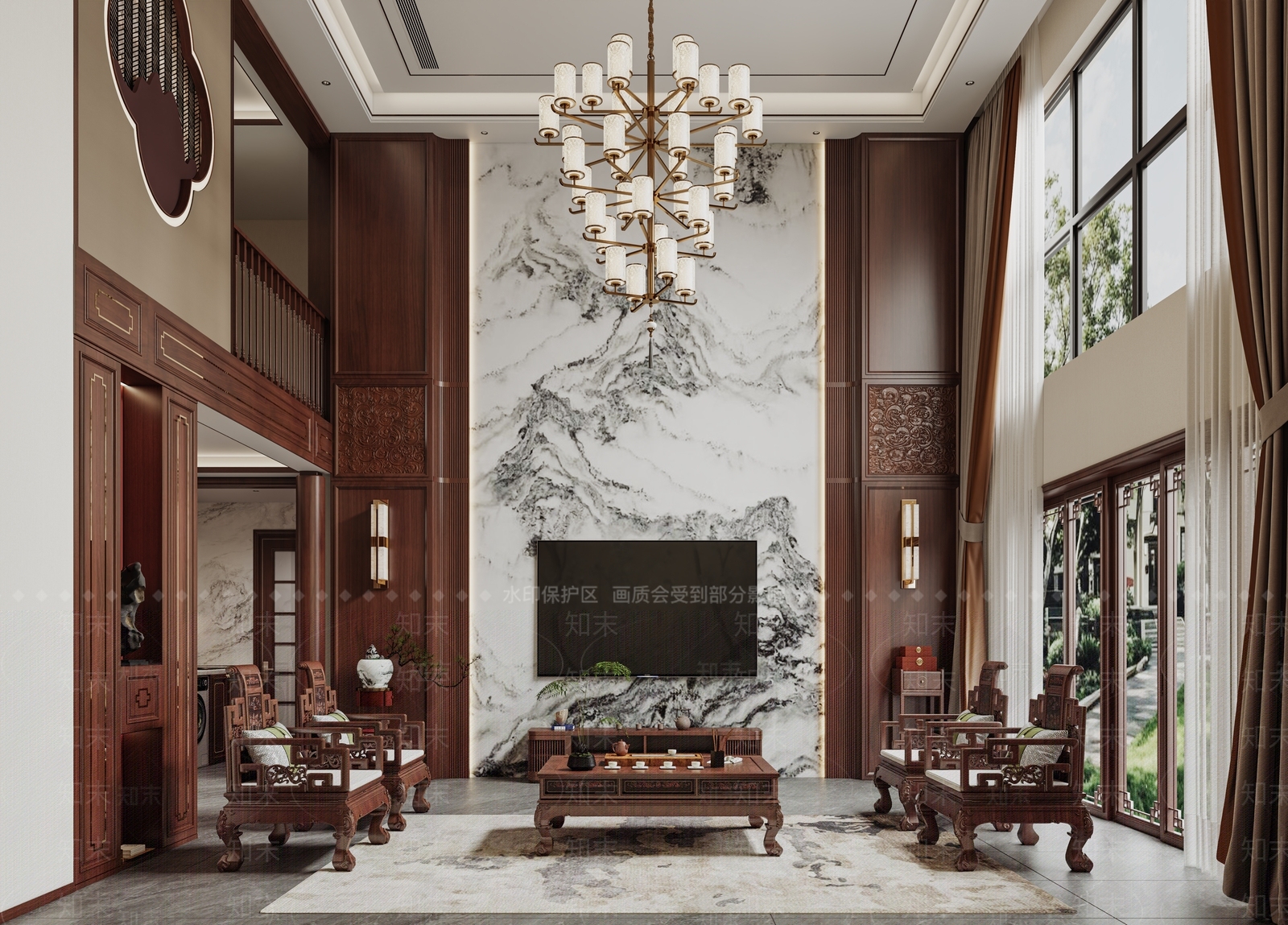 新中式中式别墅客厅3D模型下载【ID:1202553249】