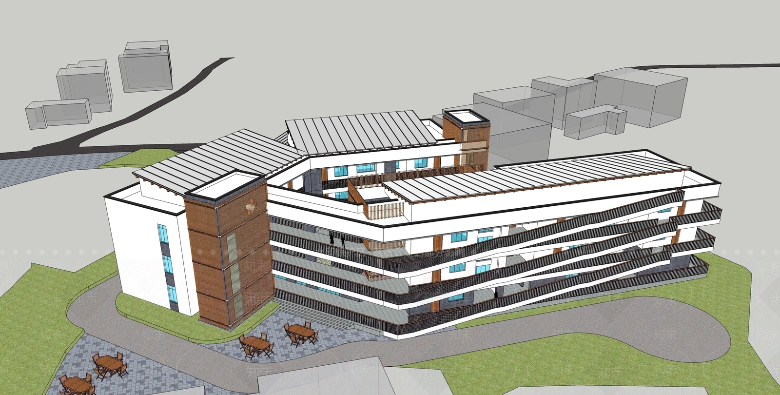 现代新中式小公建SU模型下载【ID:1202308113】