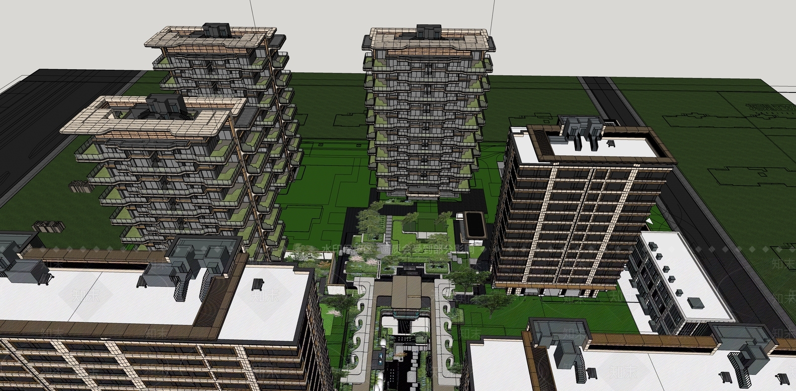简约现代小区建筑SU模型下载【ID:1202465309】