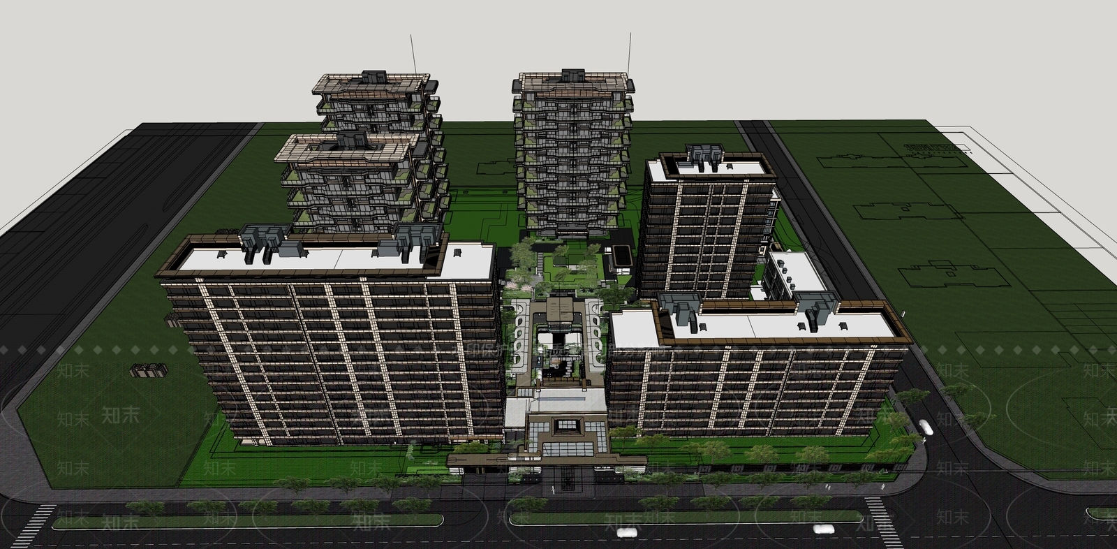 简约现代小区建筑SU模型下载【ID:1202465309】