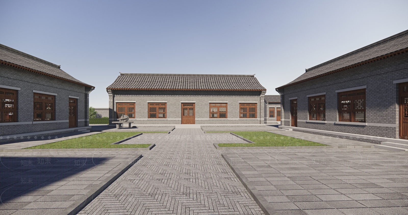 中式新中式展览馆建筑SU模型下载【ID:1202310068】