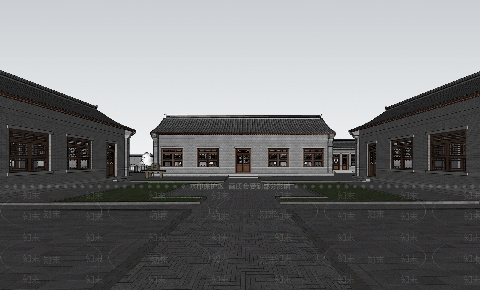 中式新中式展览馆建筑SU模型下载【ID:1202310068】