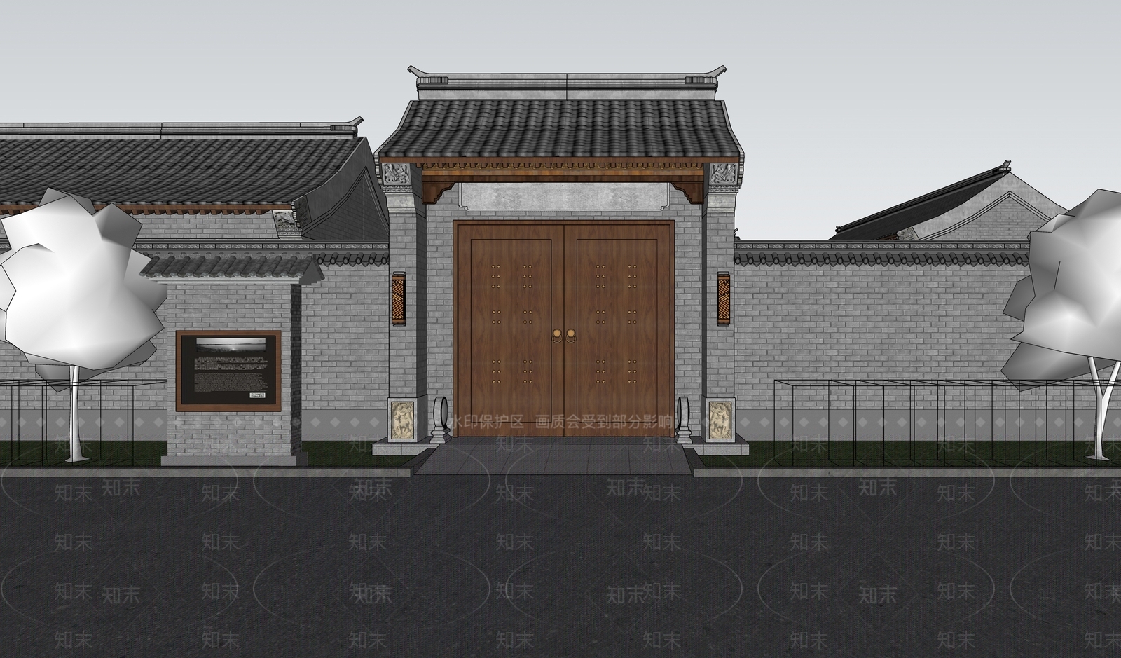 中式新中式展览馆建筑SU模型下载【ID:1202310068】
