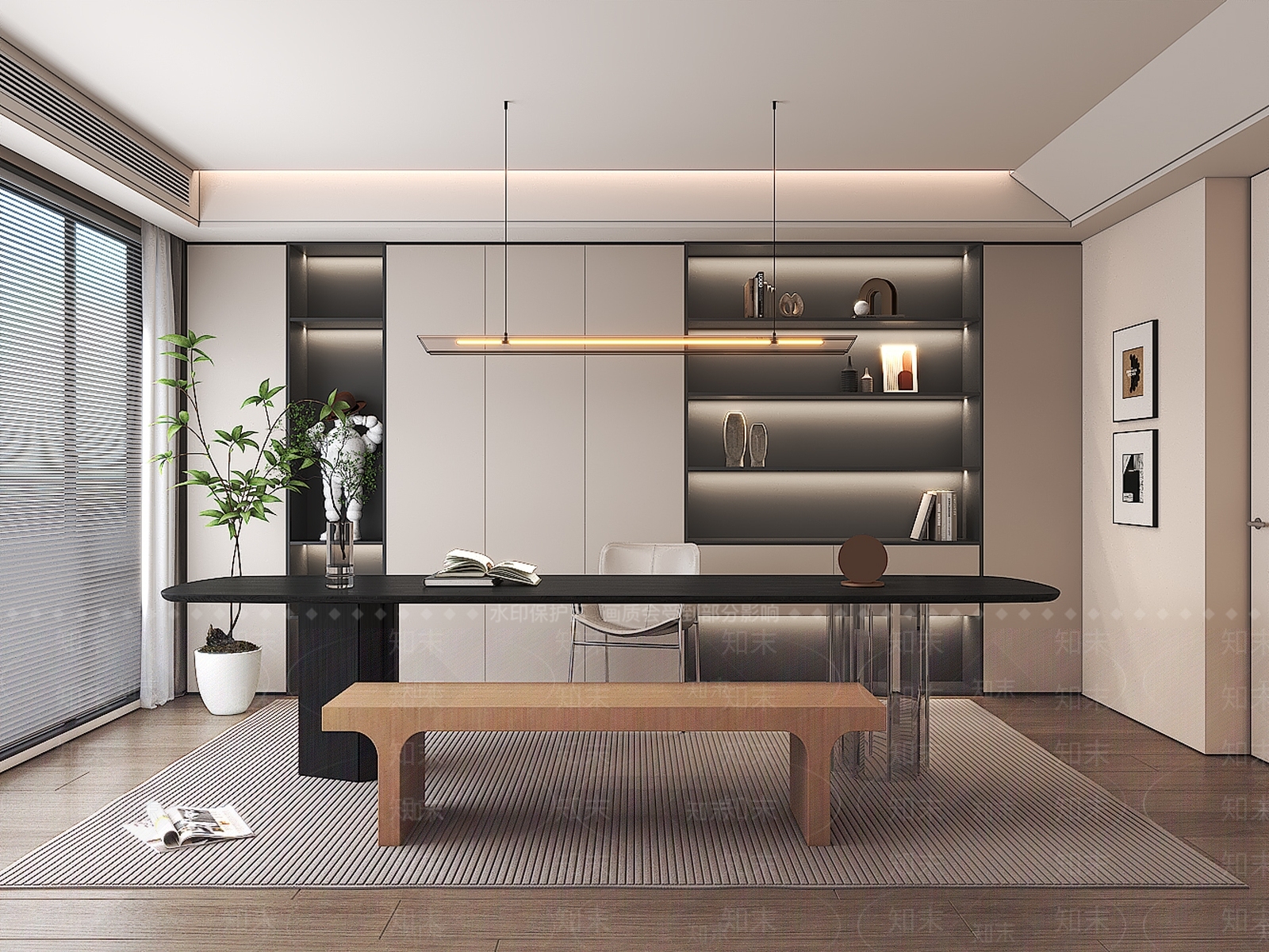 现代新中式开放式书房3D模型下载【ID:1202318102】