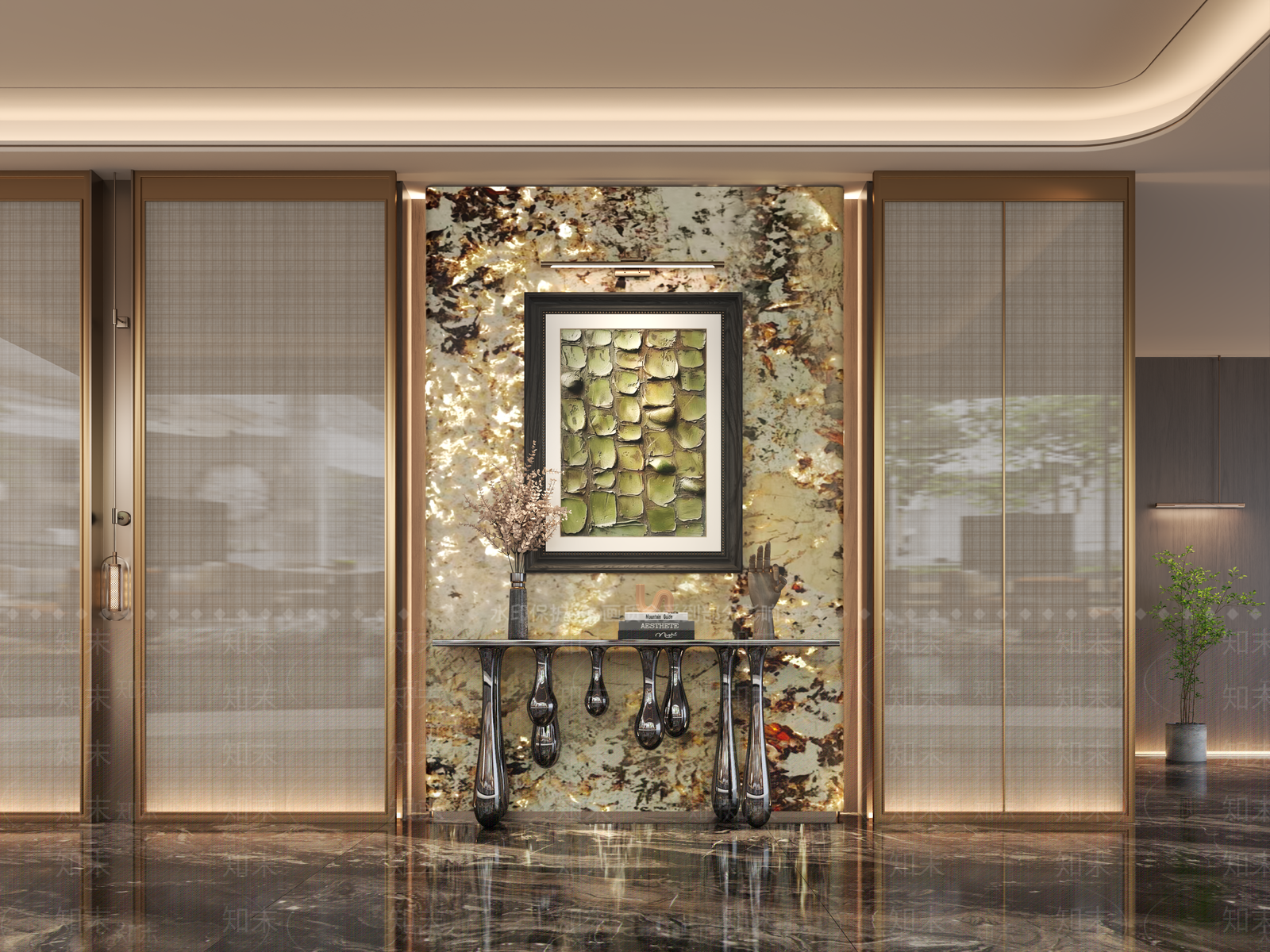 现代新中式玄关挂画3D模型下载【ID:1202318125】