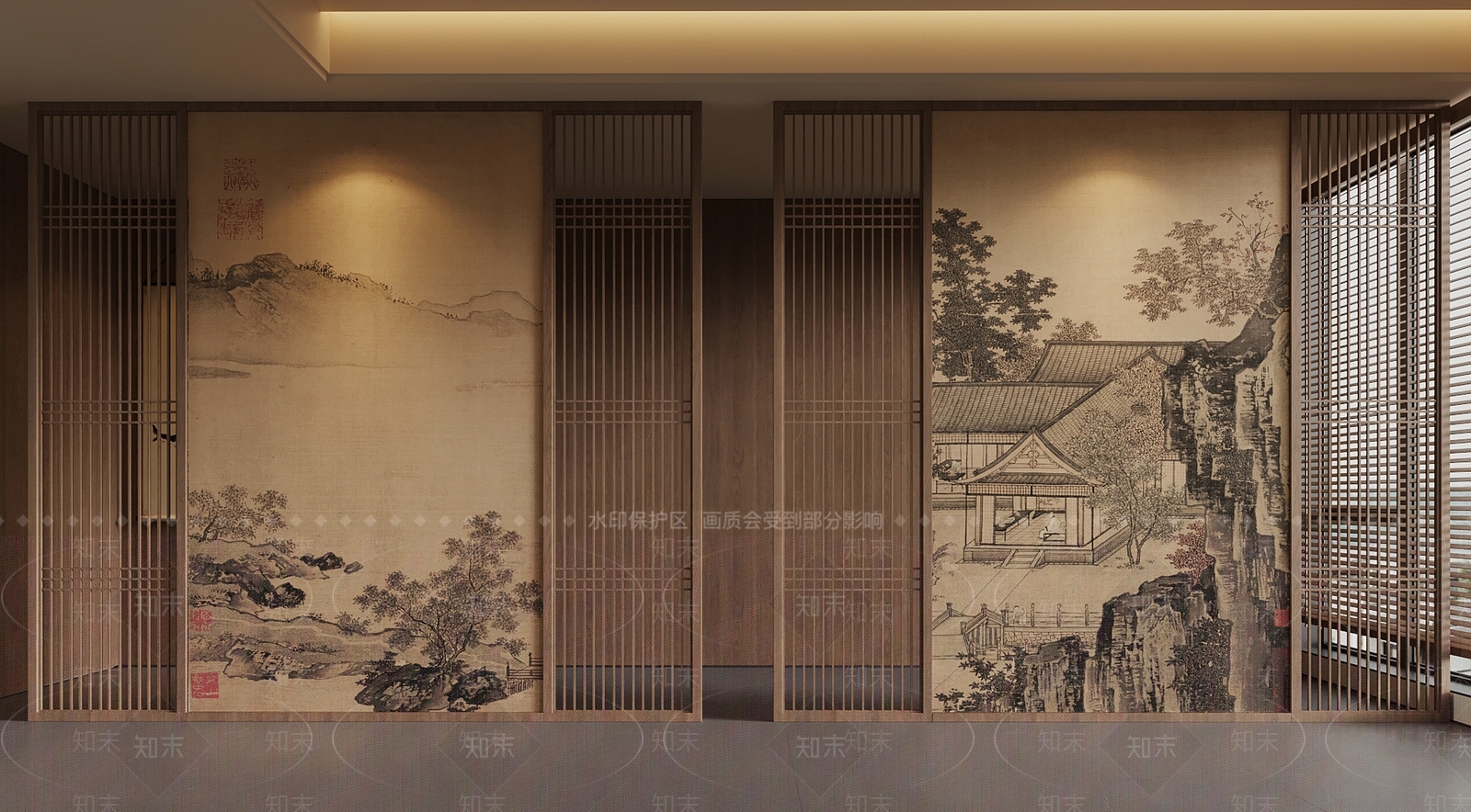 新中式屏风SU模型下载【ID:1202320635】