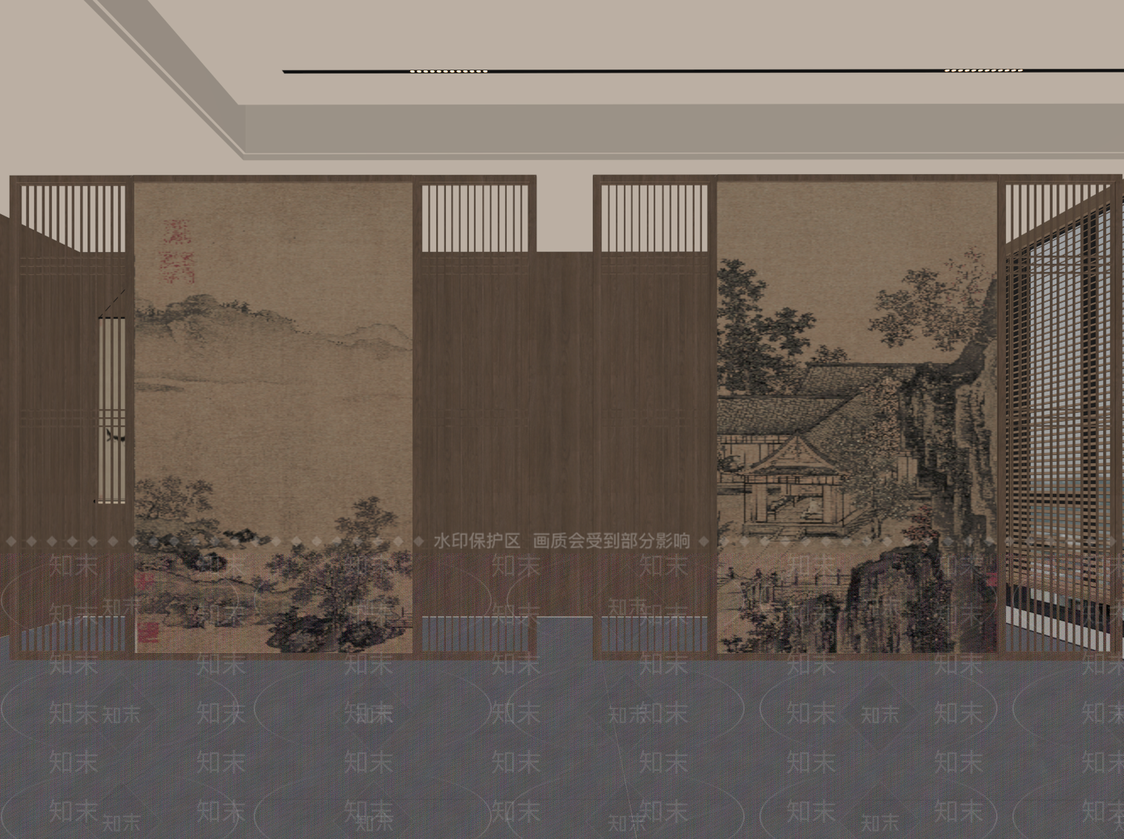 新中式屏风SU模型下载【ID:1202320635】