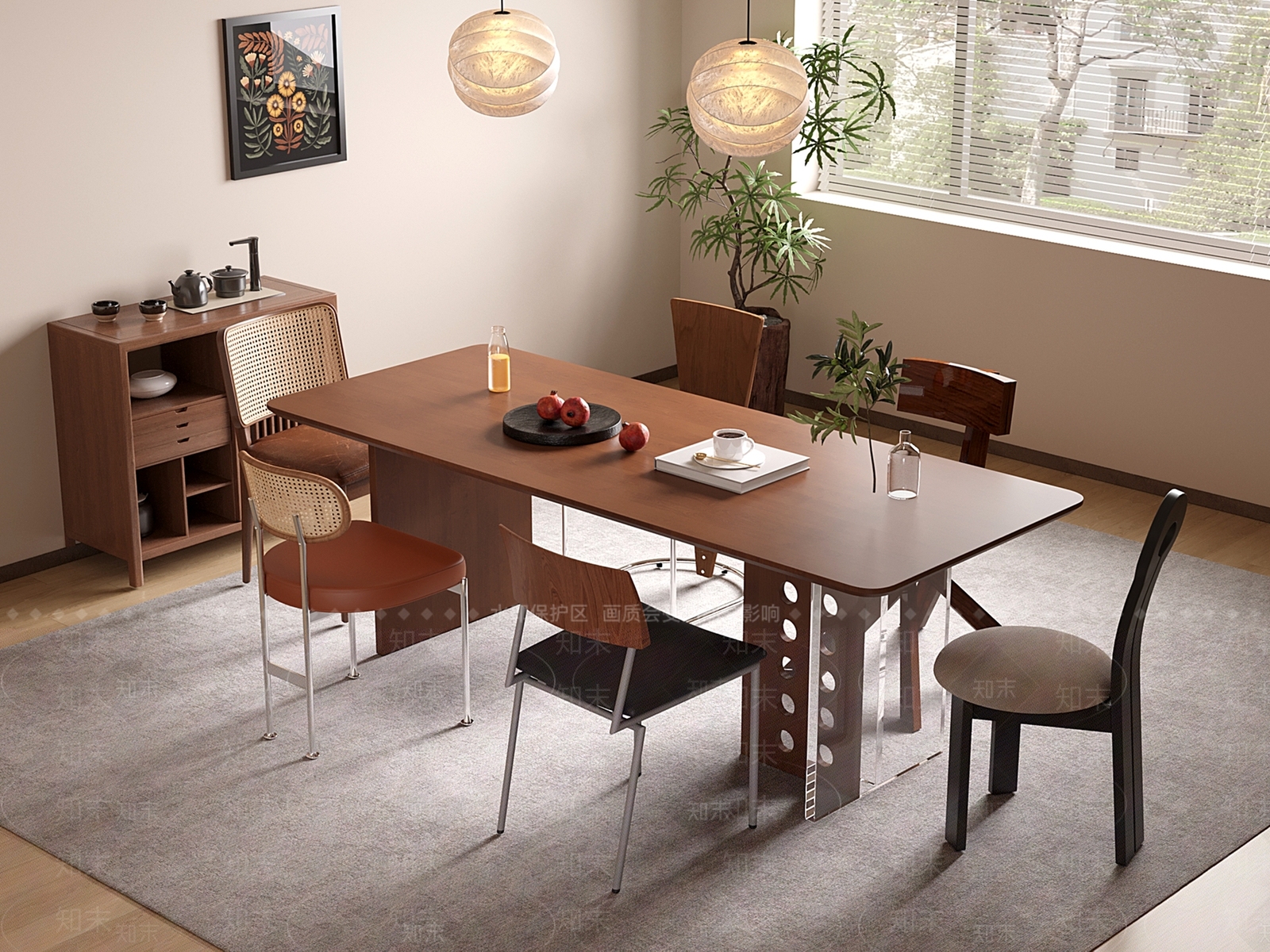 现代中古餐桌椅SU模型下载【ID:1202321591】