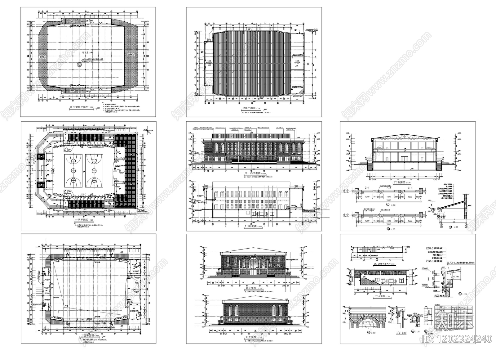 现代新中式体育馆建筑施工图下载【ID:1202324240】