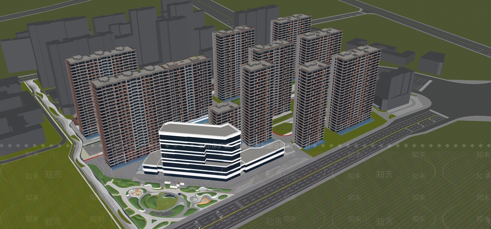 新中式现代小区建筑SU模型下载【ID:1202327520】