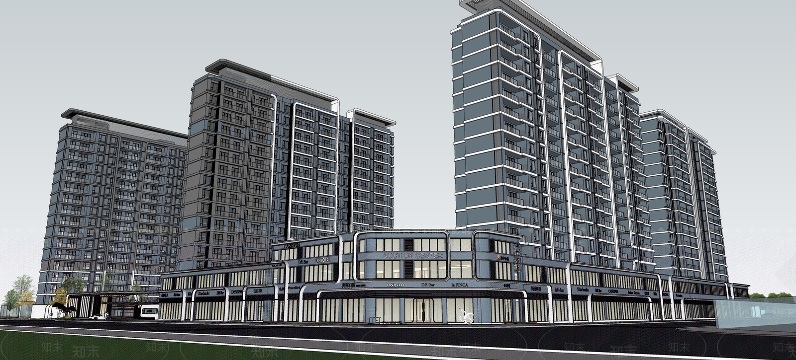 现代小区建筑SU模型下载【ID:1202328587】
