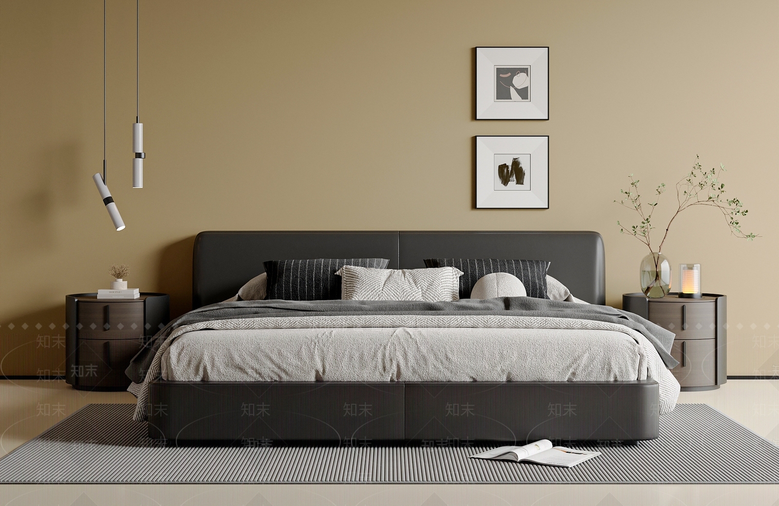 现代双人床SU模型下载【ID:1202330619】