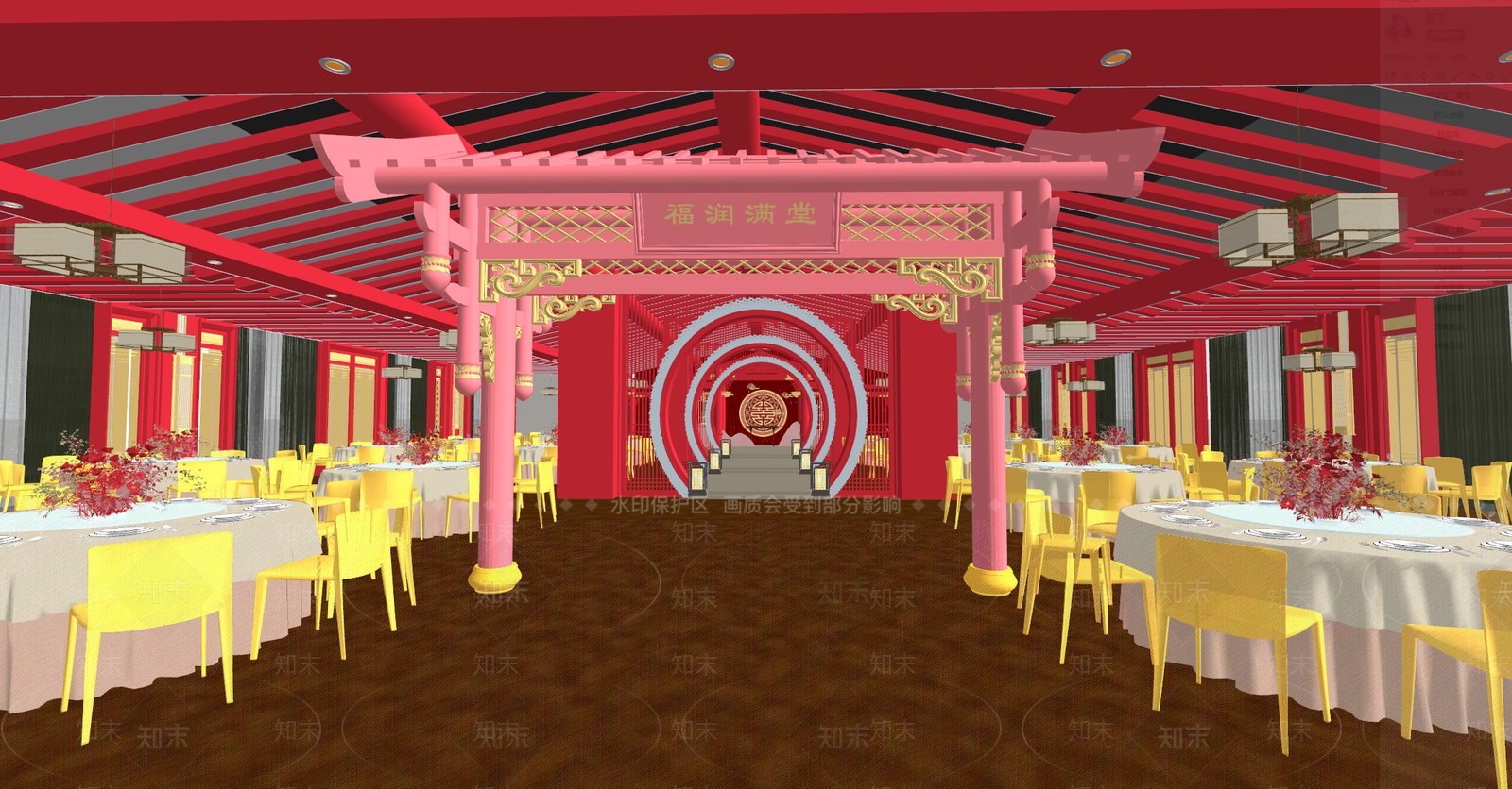中式宴会厅SU模型下载【ID:1202332934】
