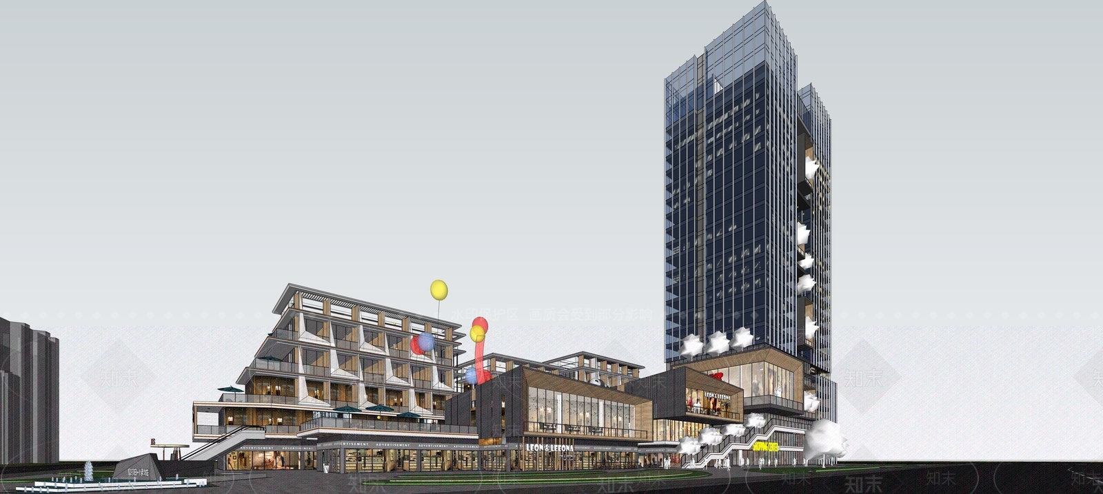现代美式商场建筑SU模型下载【ID:1202334748】