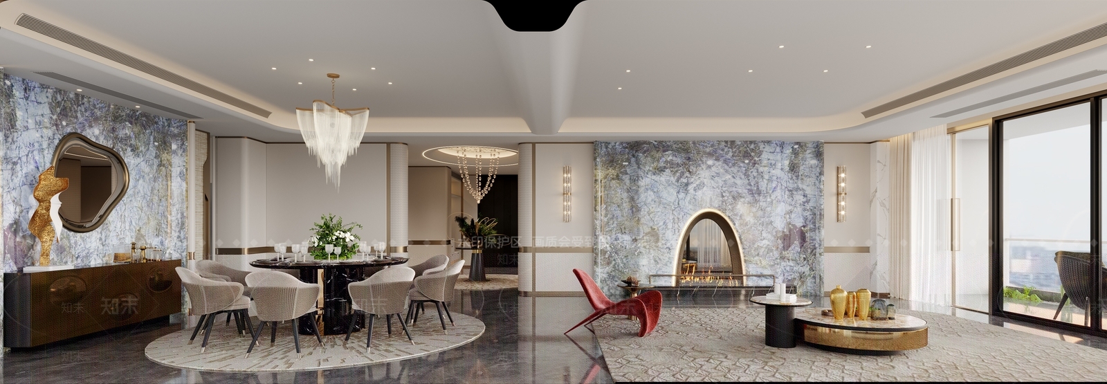 现代轻奢大平层客餐厅3D模型下载【ID:1202559344】