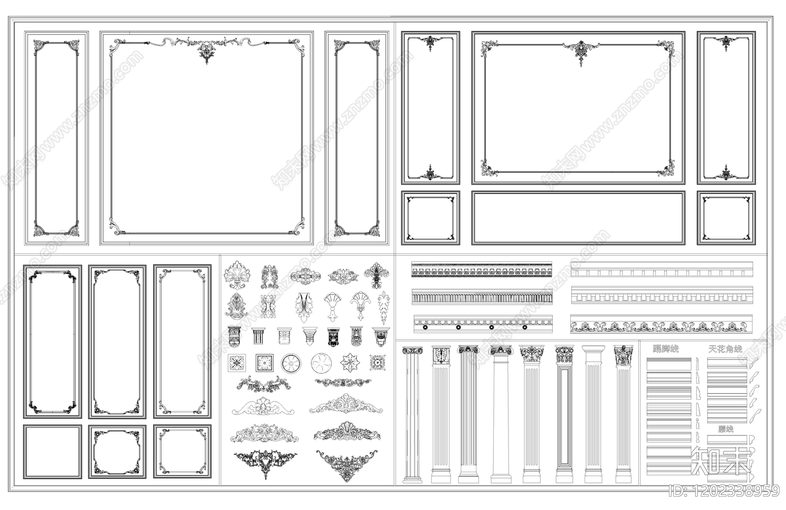 法式装饰线条施工图下载【ID:1202338959】