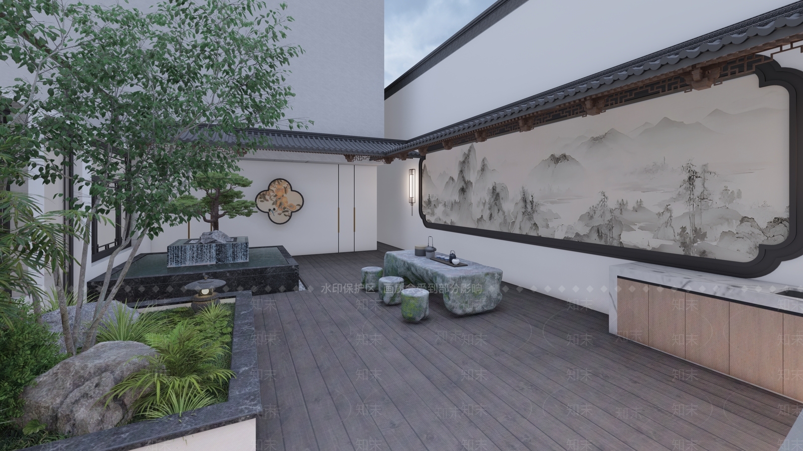 新中式别墅庭院SU模型下载【ID:1202794180】