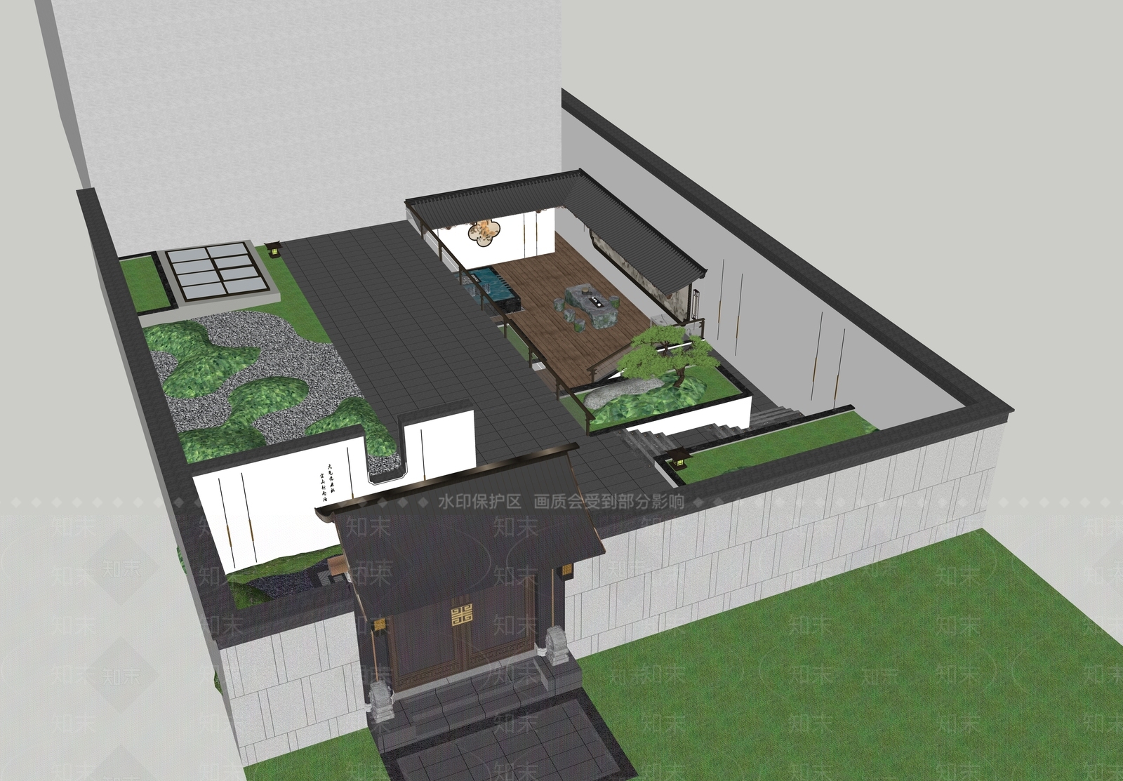 新中式别墅庭院SU模型下载【ID:1202794180】