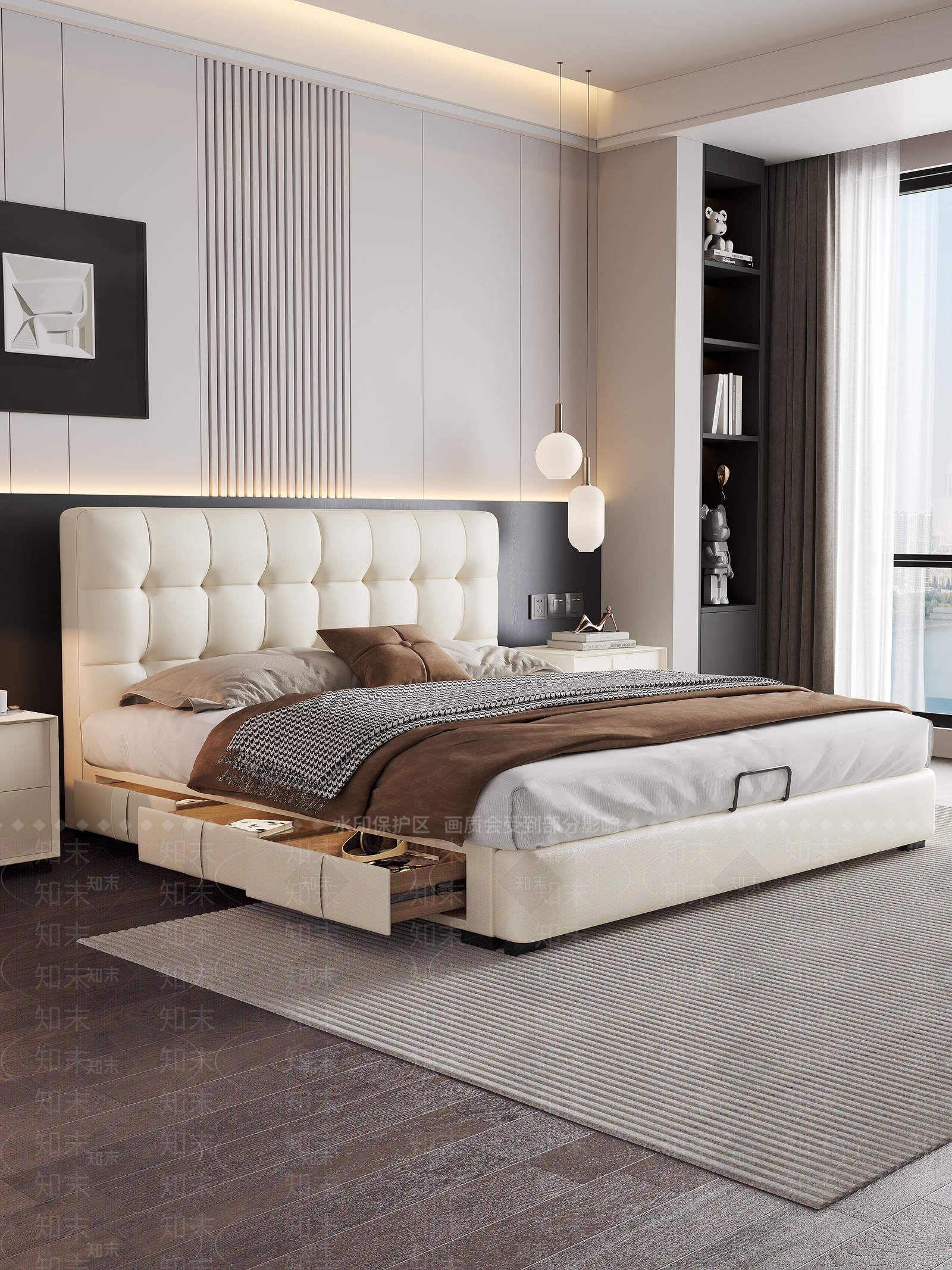 现代简约双人床3D模型下载【ID:1202340772】