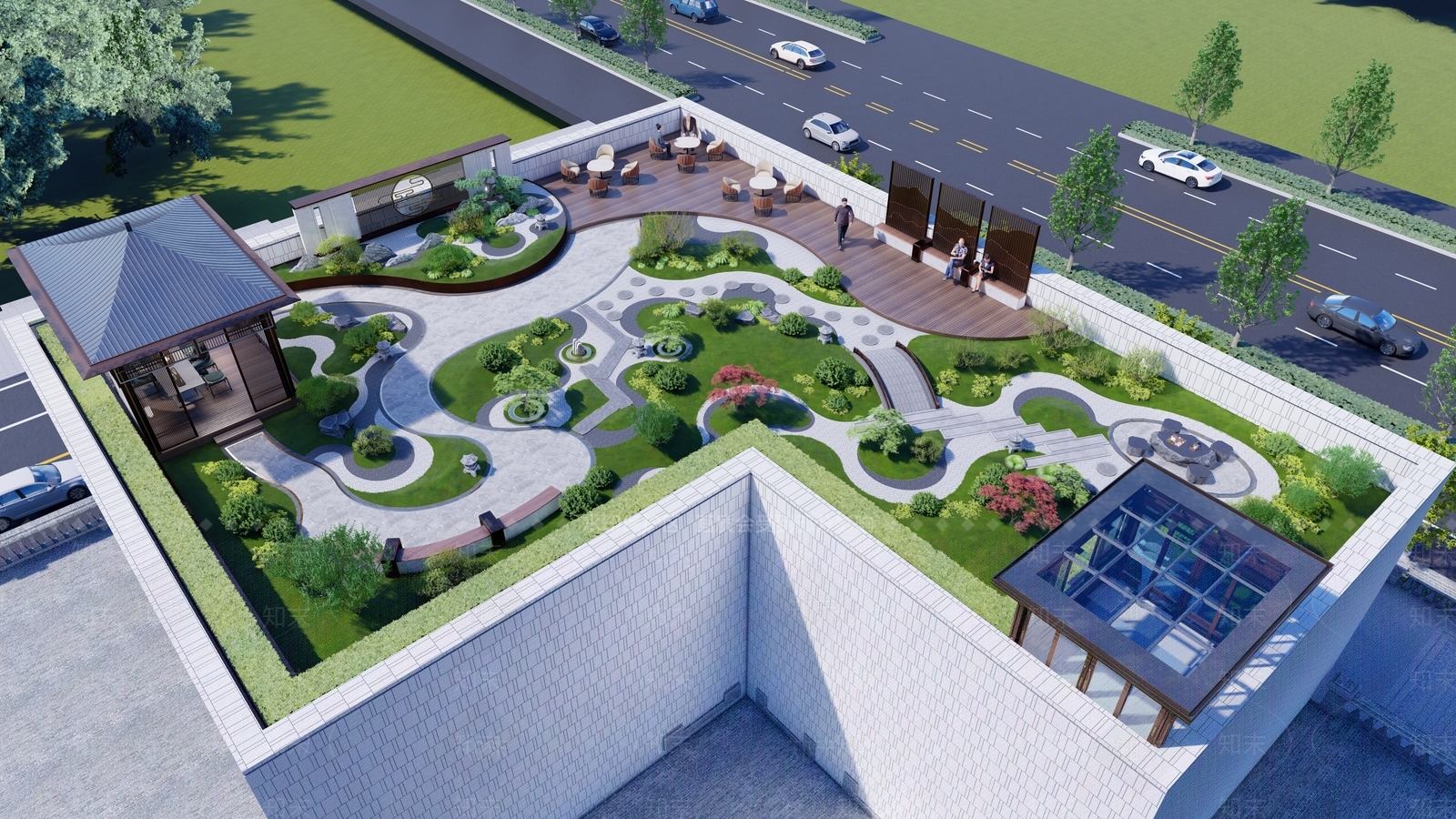 新中式禅意屋顶花园SU模型下载【ID:1202341411】