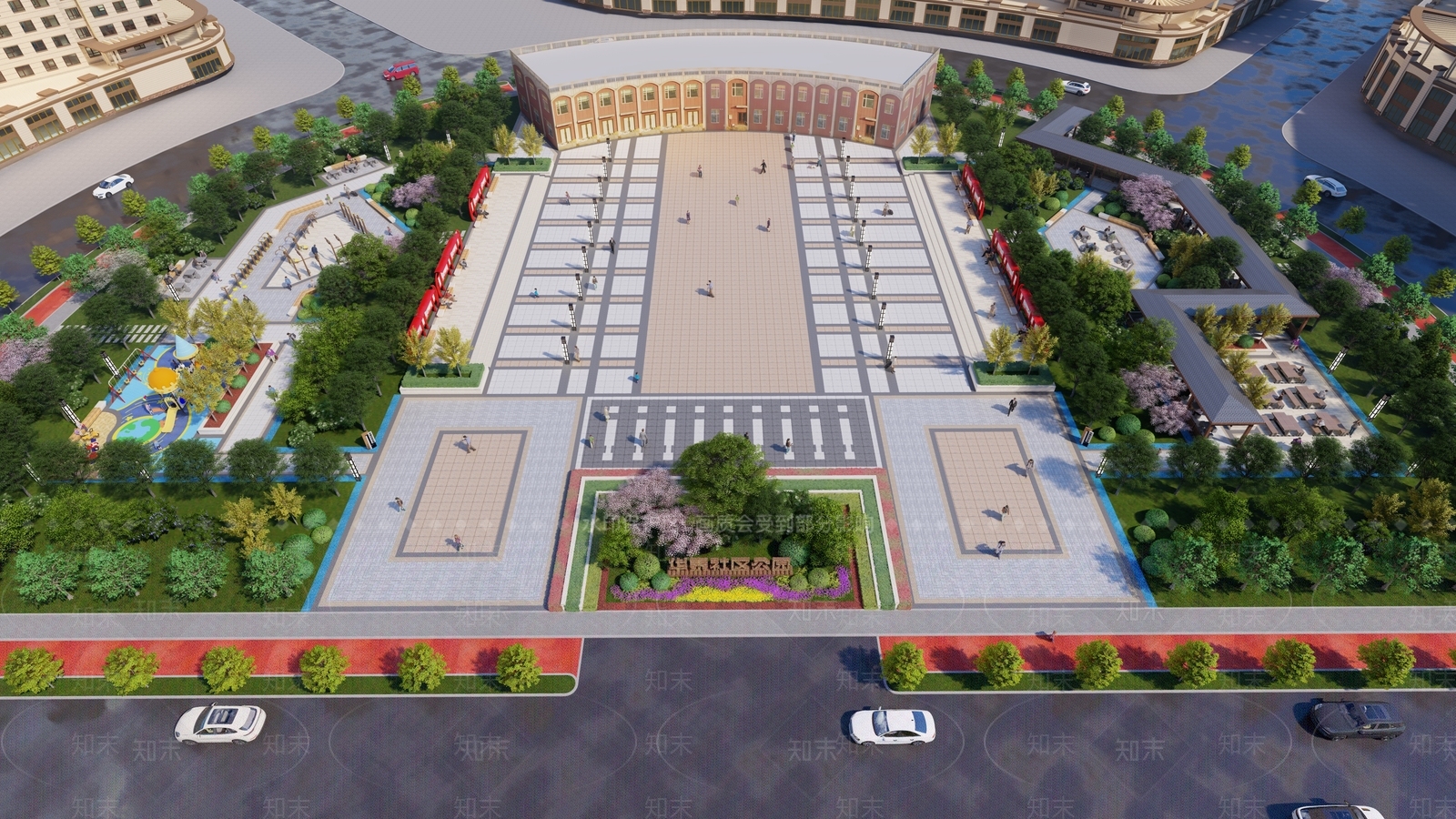 现代新中式口袋公园SU模型下载【ID:1202342437】