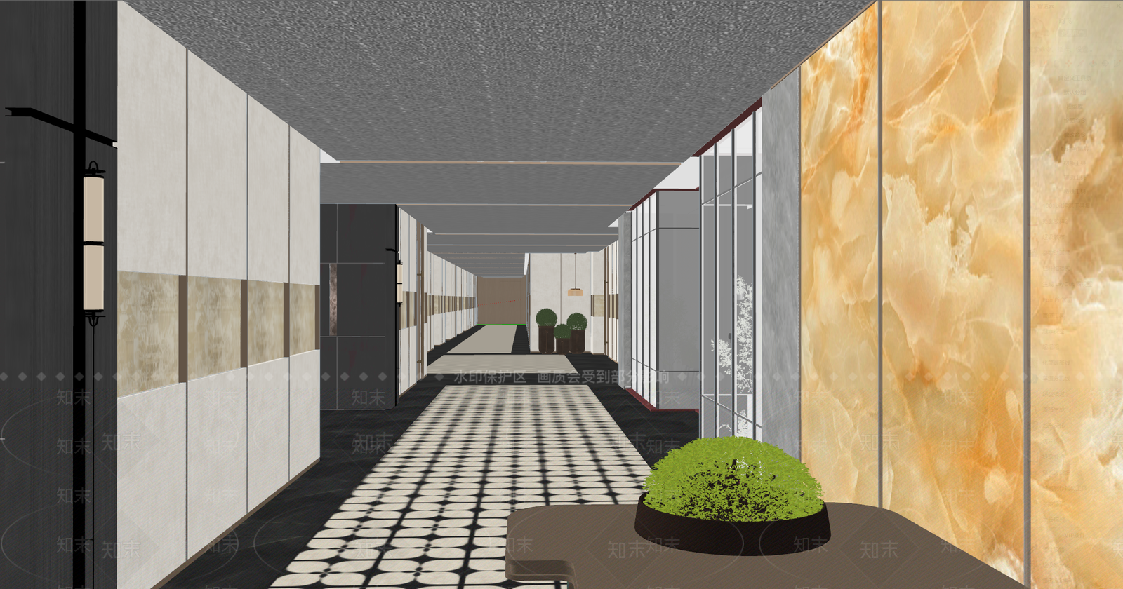 现代酒店走廊SU模型下载【ID:1202342652】