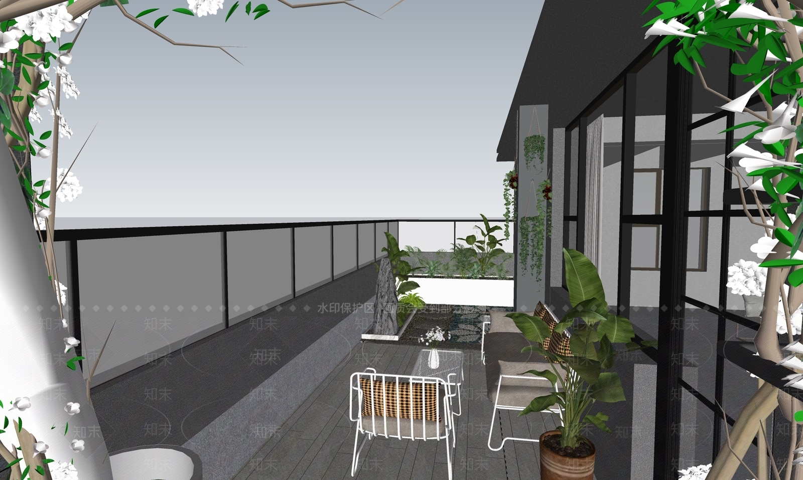 现代屋顶花园SU模型下载【ID:1202344393】