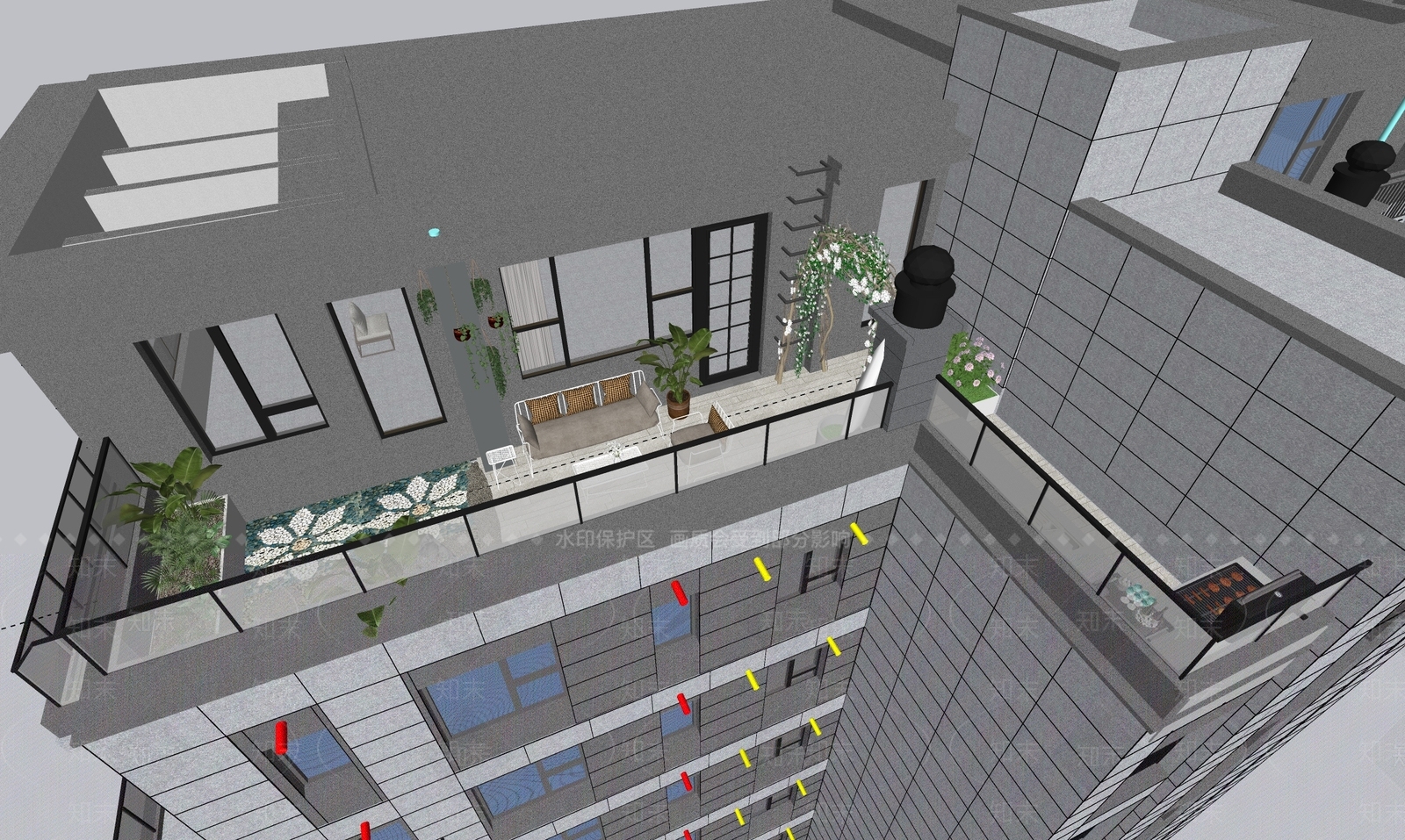 现代屋顶花园SU模型下载【ID:1202344393】