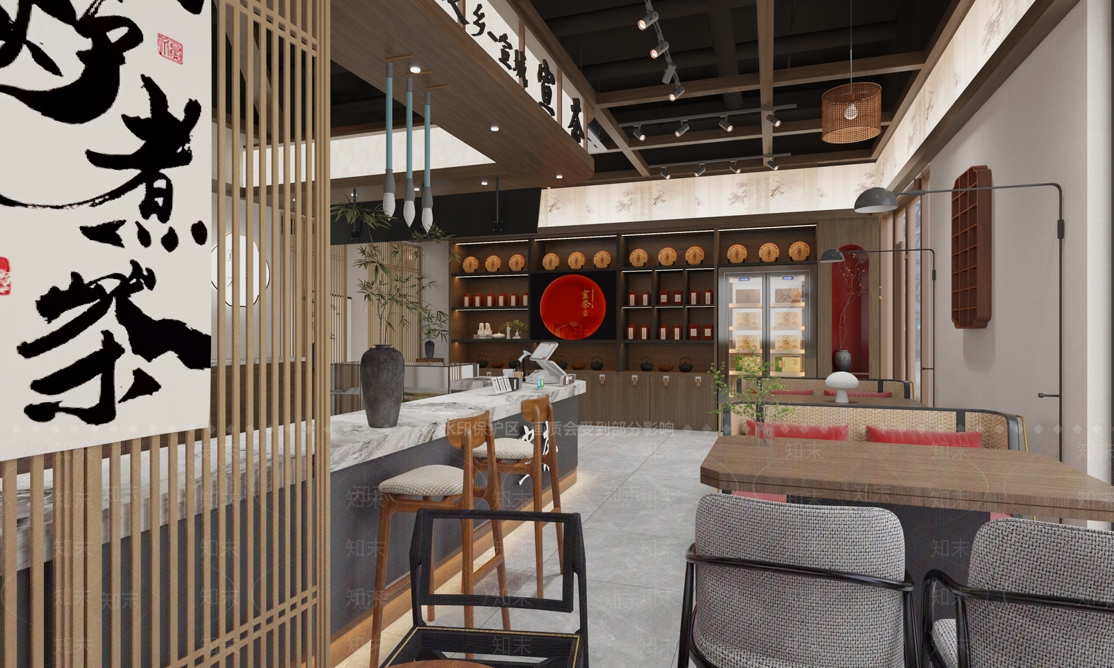 现代新中式茶叶店3D模型下载【ID:1202345284】