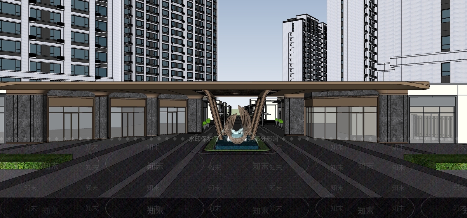 现代轻奢入口大门SU模型下载【ID:1202351577】