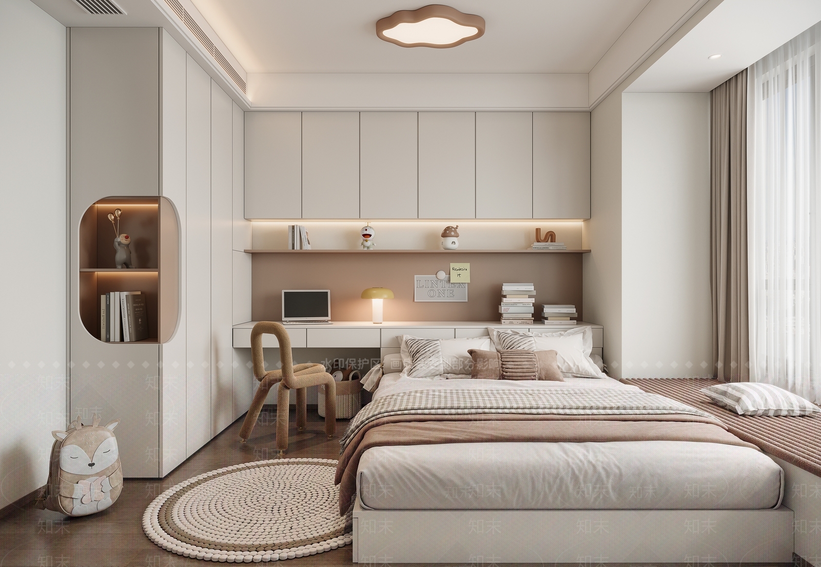 现代奶油女孩房3D模型下载【ID:1202358042】