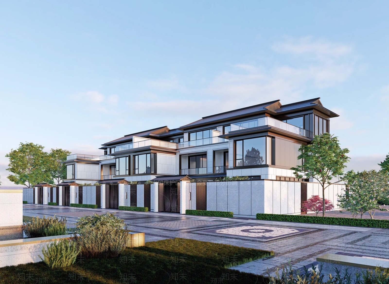 新中式联排别墅SU模型下载【ID:1202353153】