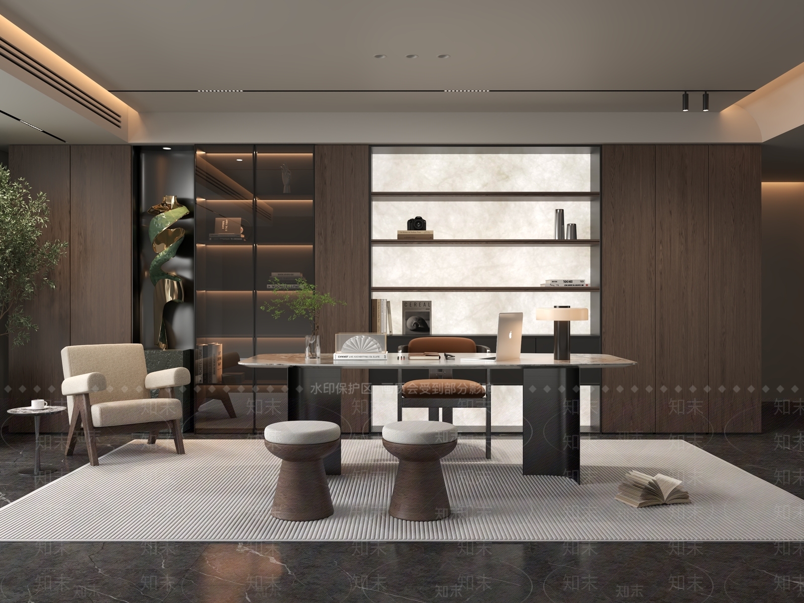 现代新中式开放式书房3D模型下载【ID:1202353643】