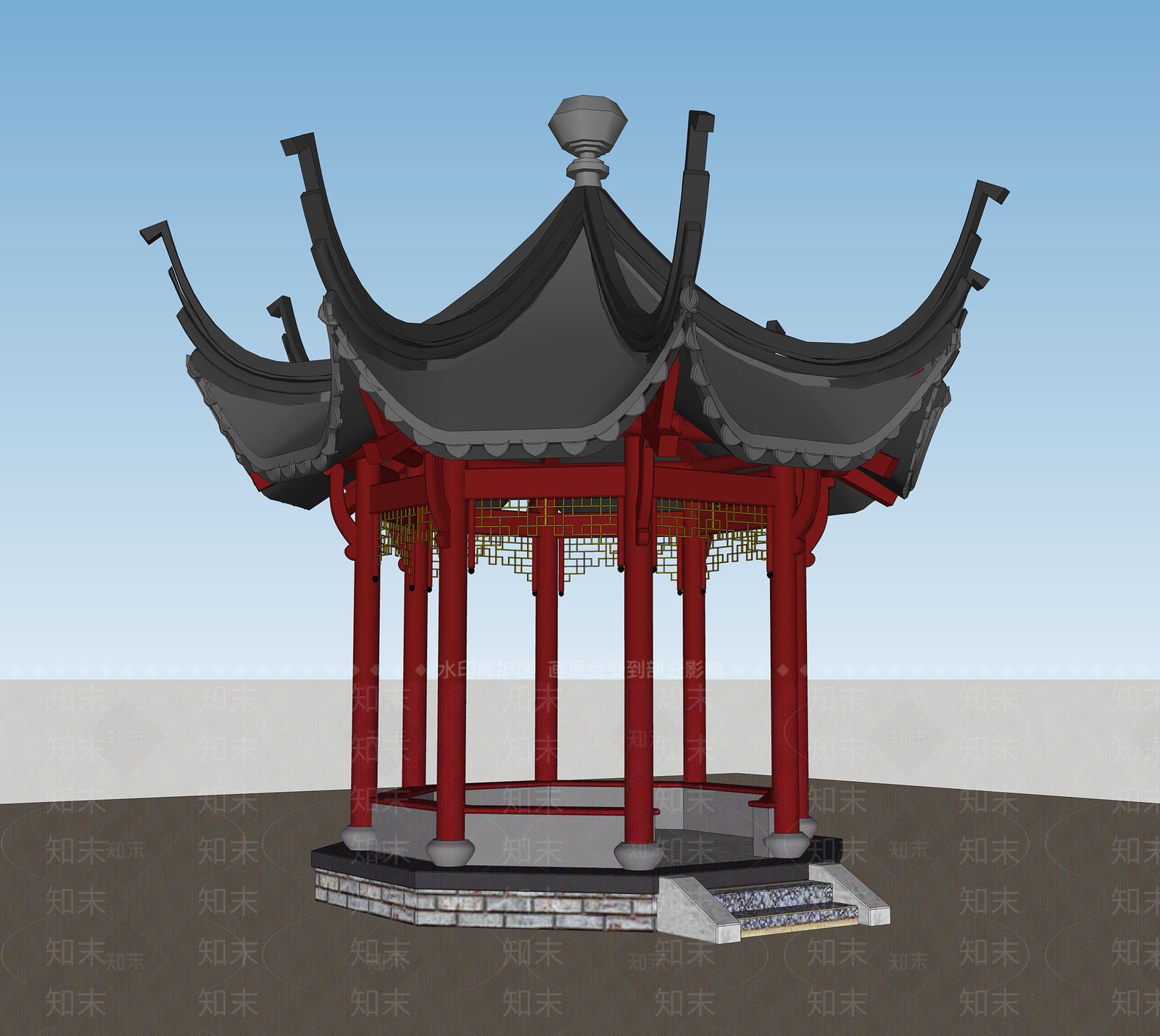 新中式中式亭子SU模型下载【ID:1202360271】
