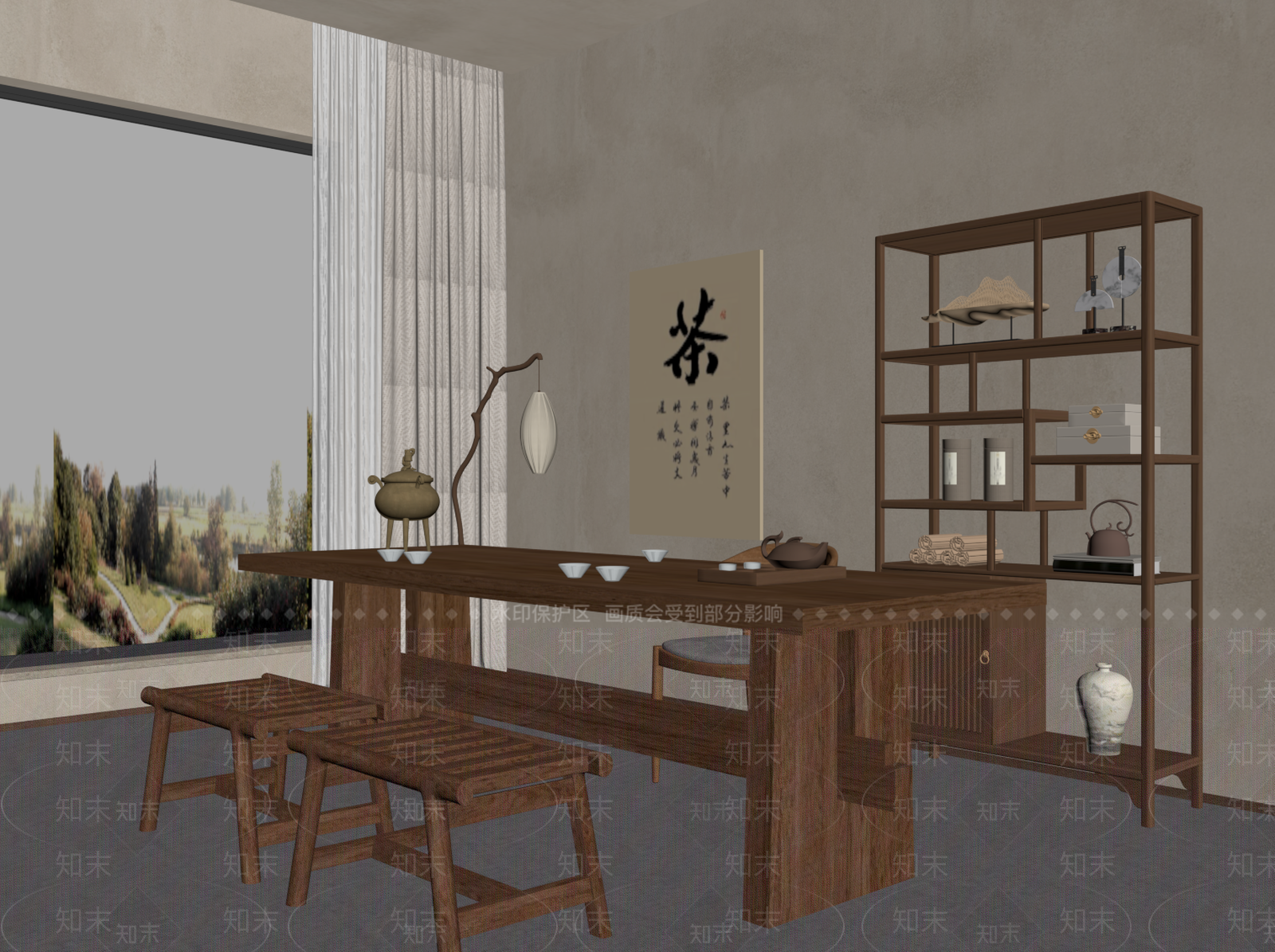 新中式茶室SU模型下载【ID:1202360412】