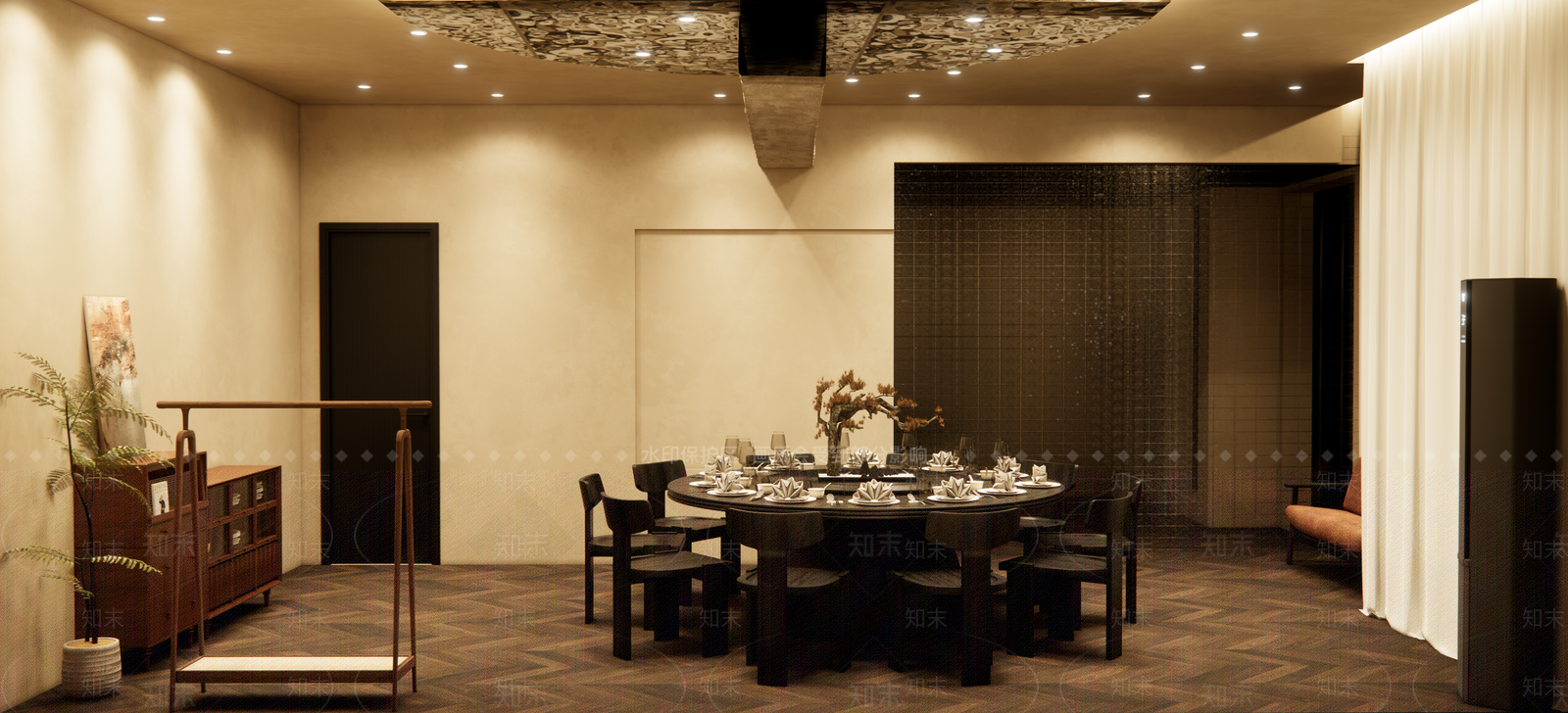 侘寂新中式包厢SU模型下载【ID:1204074404】