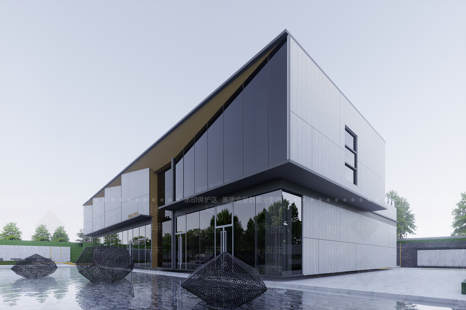 现代售楼处建筑SU模型下载【ID:1202368320】