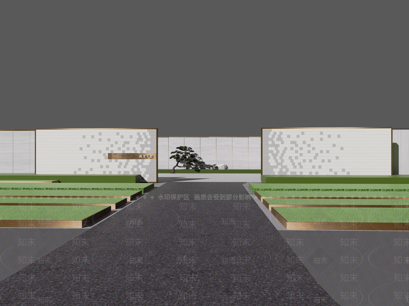 现代新中式景墙SU模型下载【ID:1202370345】