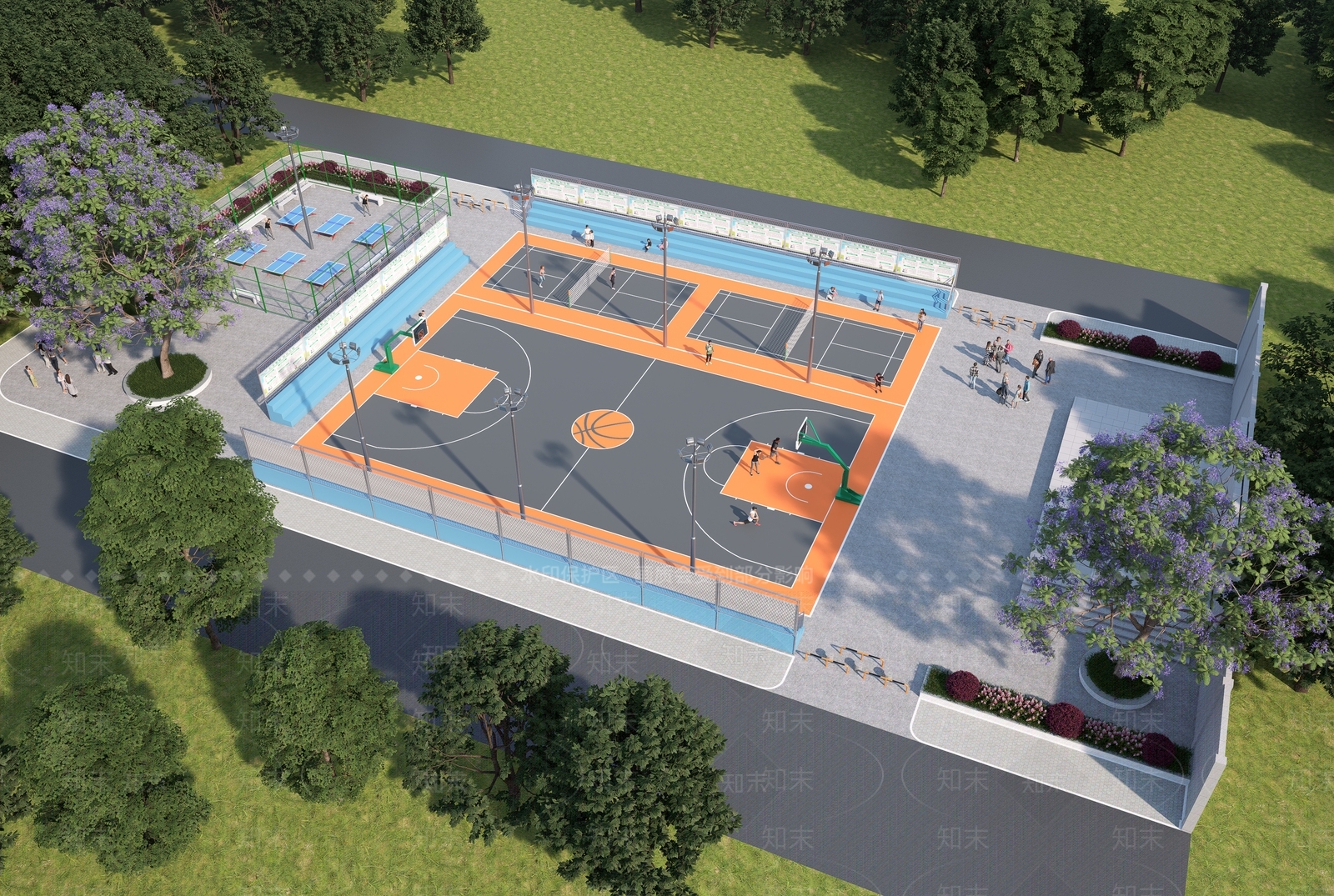 现代篮球场SU模型下载【ID:1202374381】