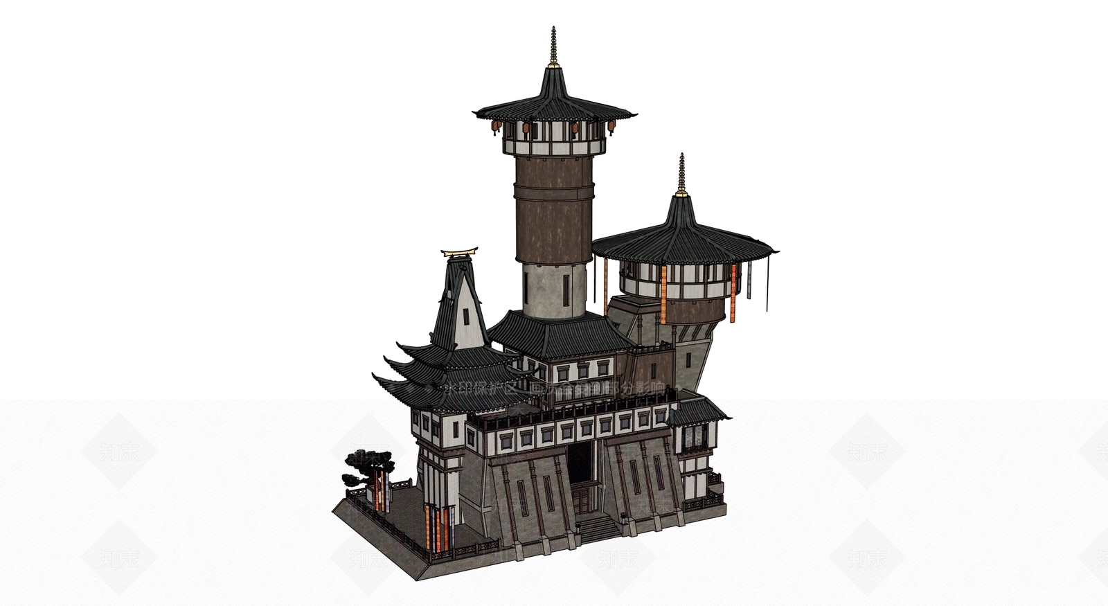 中古古建筑SU模型下载【ID:1202374782】