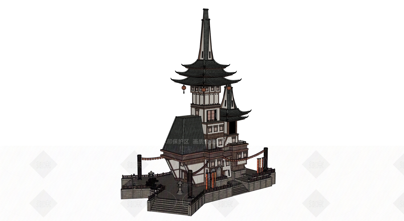 中古古建筑SU模型下载【ID:1202374868】