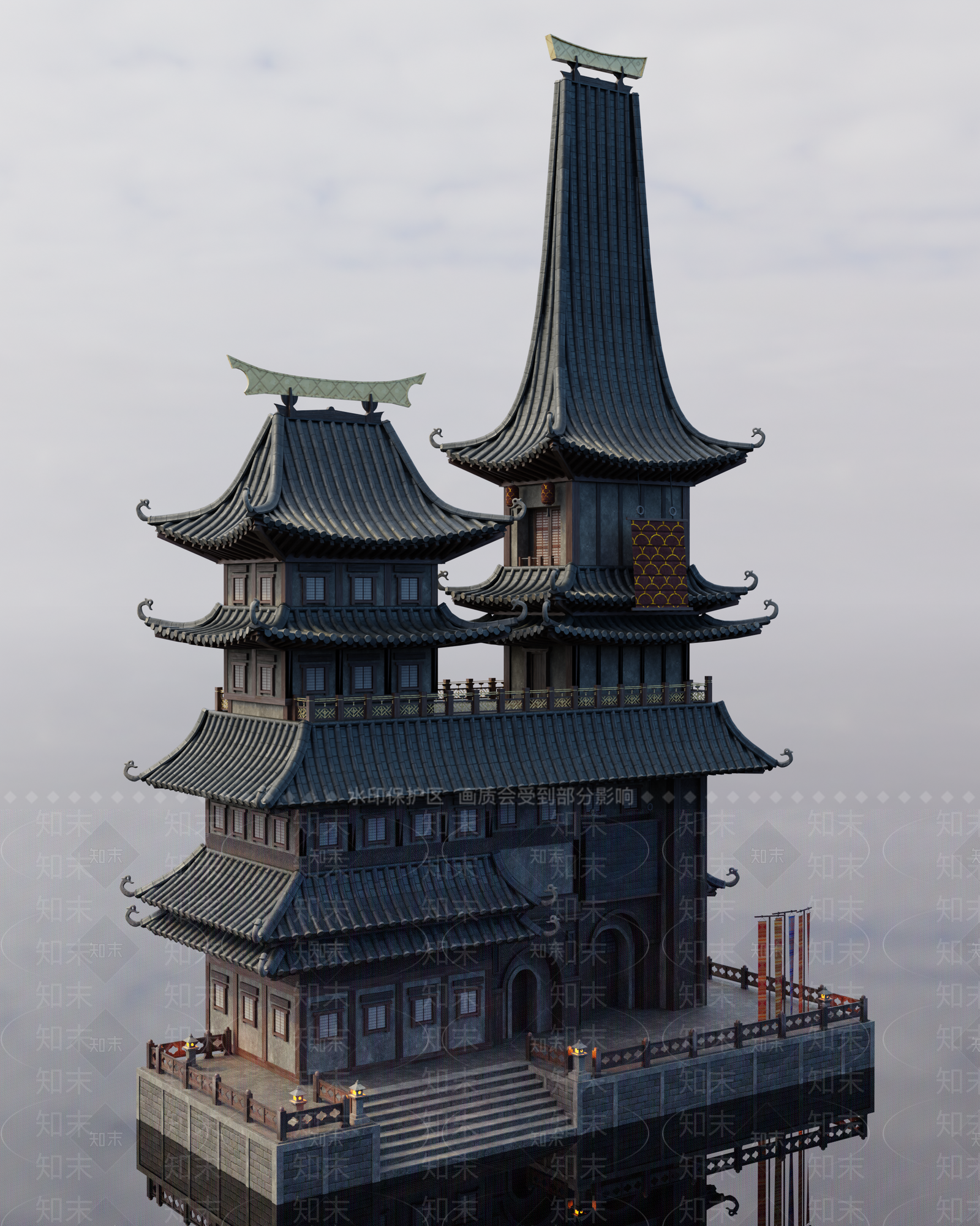 中古古建筑SU模型下载【ID:1202374977】