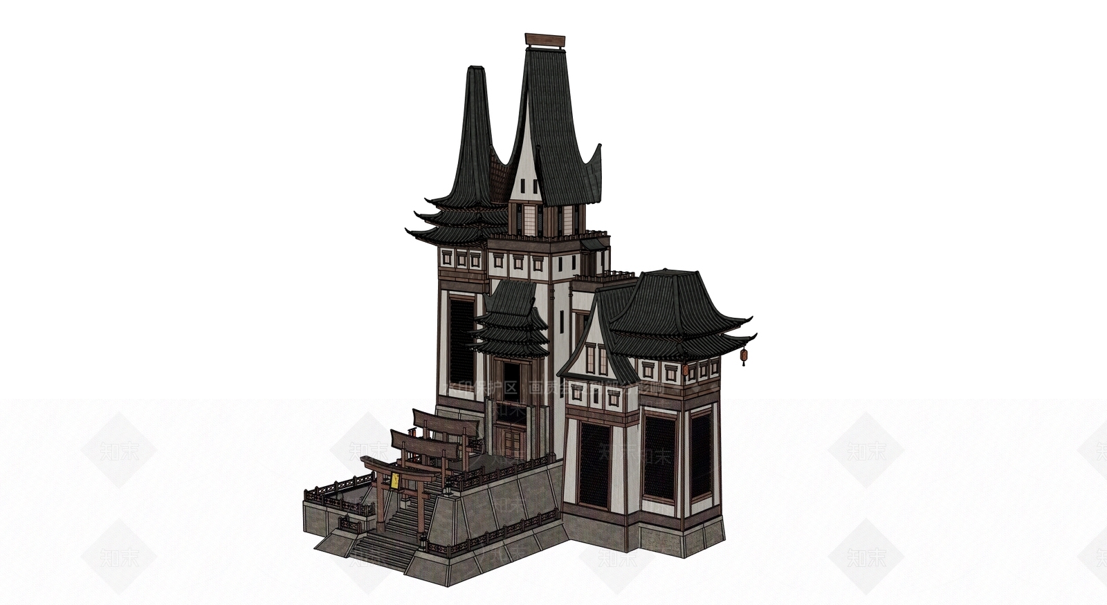 中古古建筑SU模型下载【ID:1202375002】