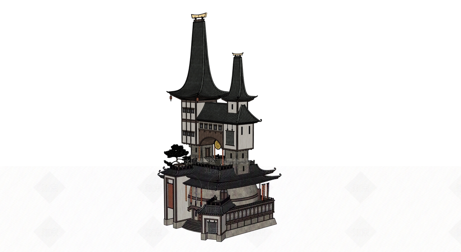 中古古建筑SU模型下载【ID:1202375111】