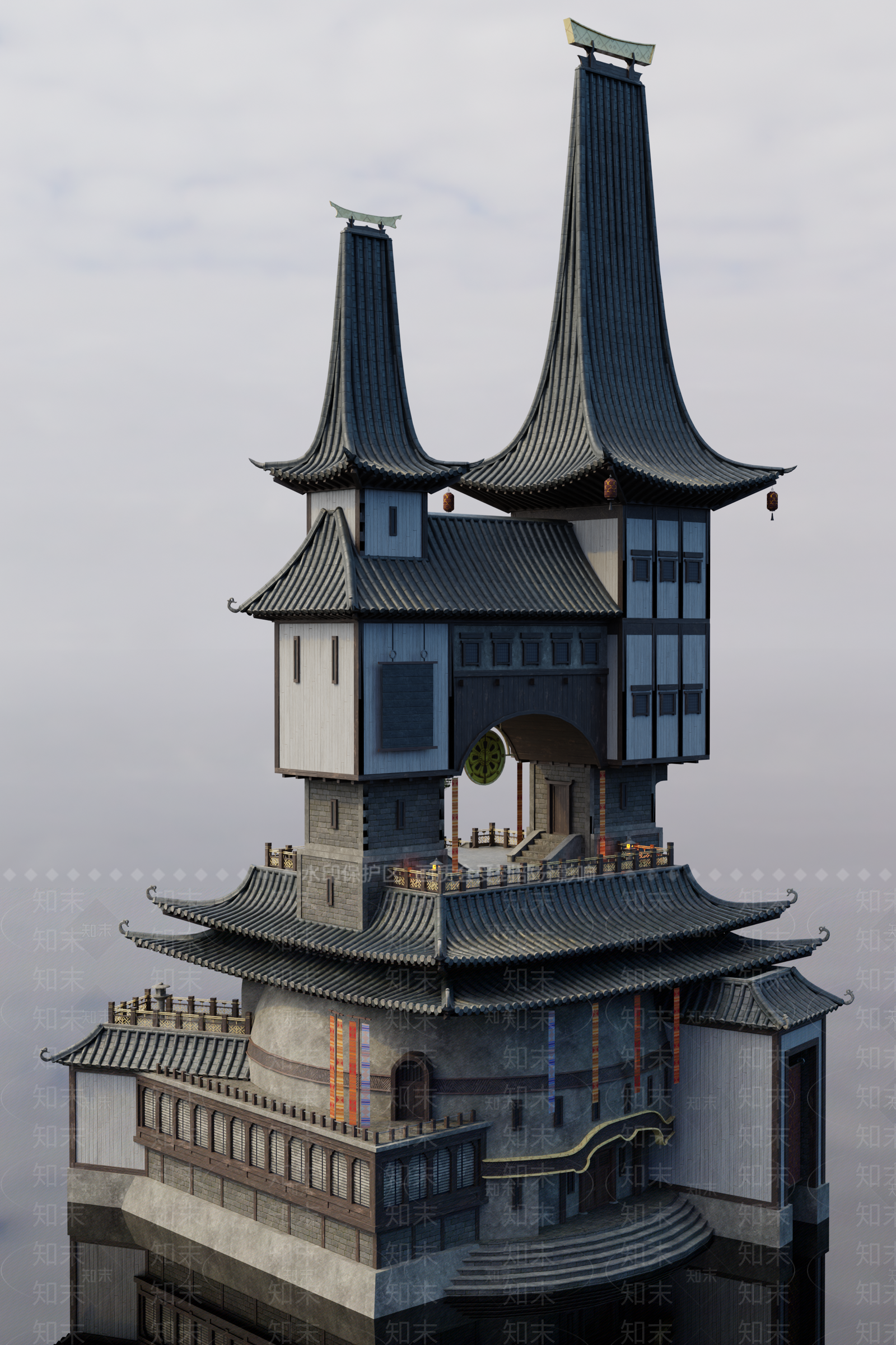 中古古建筑SU模型下载【ID:1202375111】