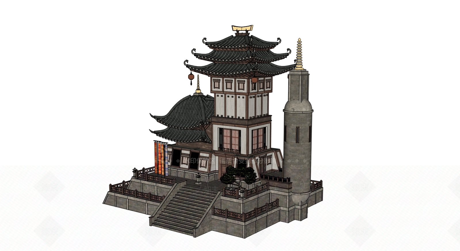 中古古建筑SU模型下载【ID:1202375135】