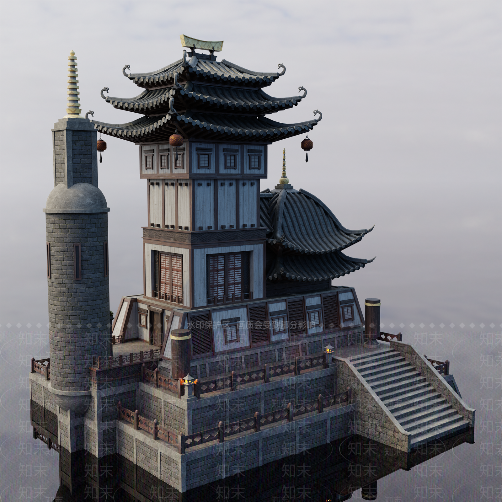 中古古建筑SU模型下载【ID:1202375135】